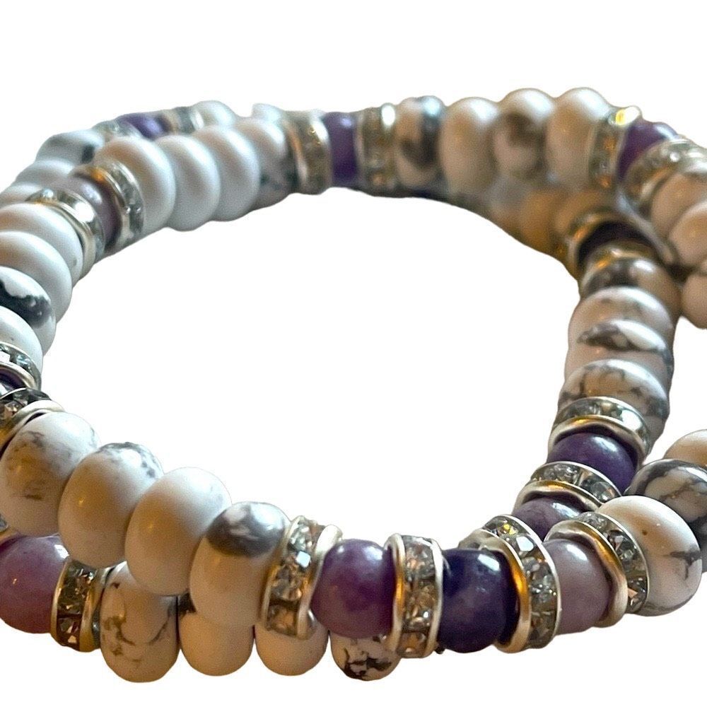 Tension crystal beads beaded bracelet stretch howlite amethyst jewelry grief NEW